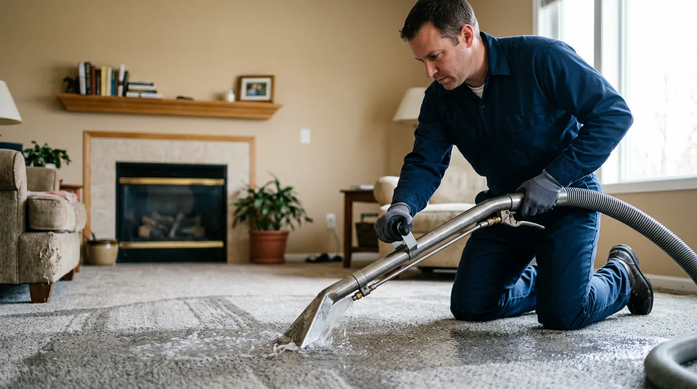Water damage restoration technician working near Holdenville, OK
